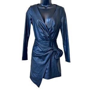Bebe Black Faux Leather wrap style dress